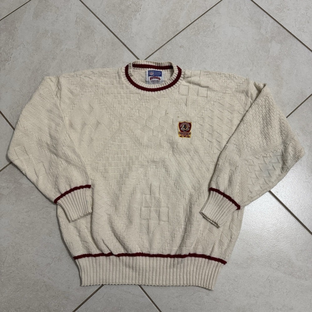 Vintage Washinton Redskins Sweater Mens L Ivory Nutmeg Mills Knit‎ NFL 80s